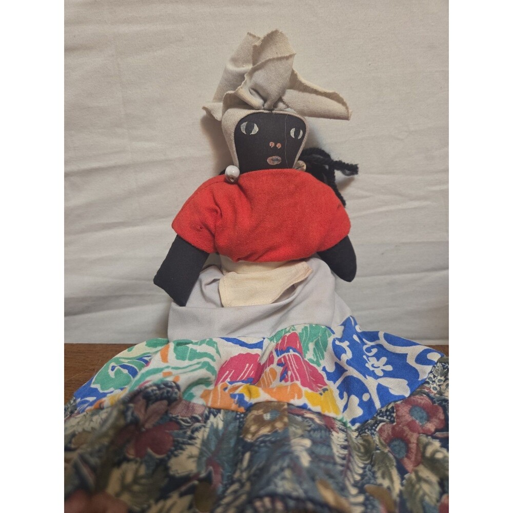 Jamaican Folk Art Momma Rag Doll Basket on Head Cloth Doll Jamaica 11” Vintage